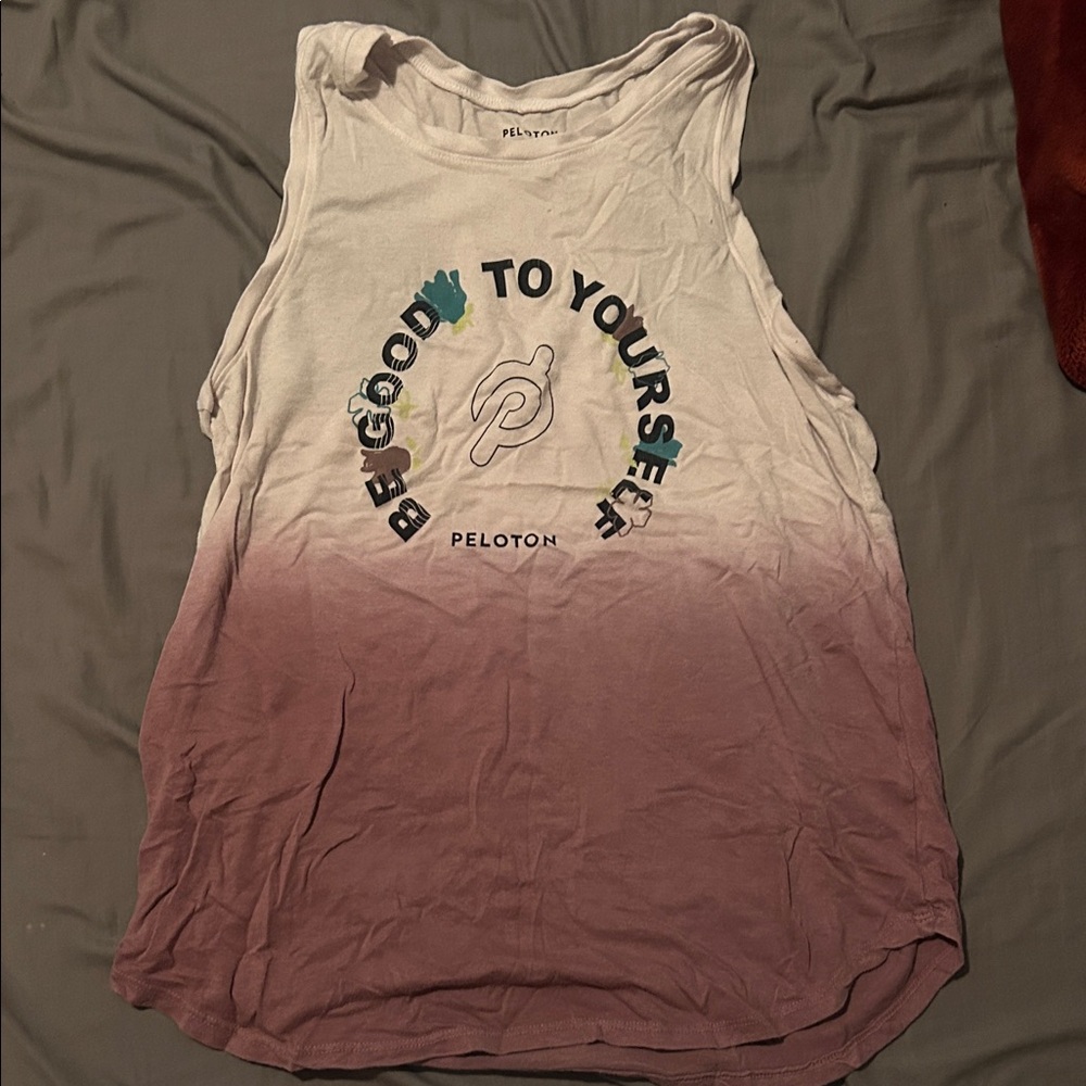 Peloton Women's White to Rose Ombre Muscle Tank with Teal Accent Logo